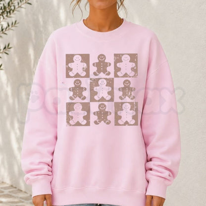 Retro Checkered Gingerbread Man Sweatshirt | Festive Holiday Pattern Crewneck