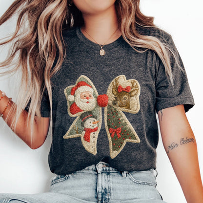 Comfort Colors® 'Cozy Knit Bows' T-Shirt – Rustic Christmas Sweater Graphic, Holiday Ribbon Aesthetic Tee, Vintage Festive Comfort