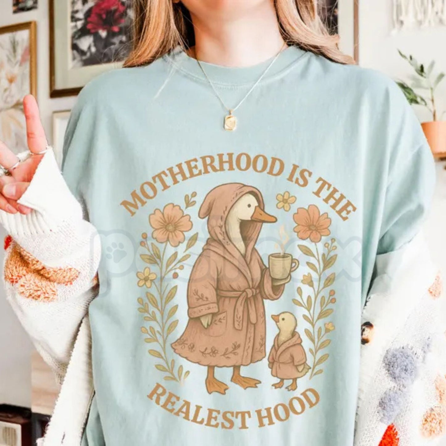 Comfort Colors® "Silly Goose" Motherhood is the Realest Hood T-Shirt – Retro Minimalist Mama Tee, Funny Animal Mother's Day Gift, Trendy Boho Mom Shirt
