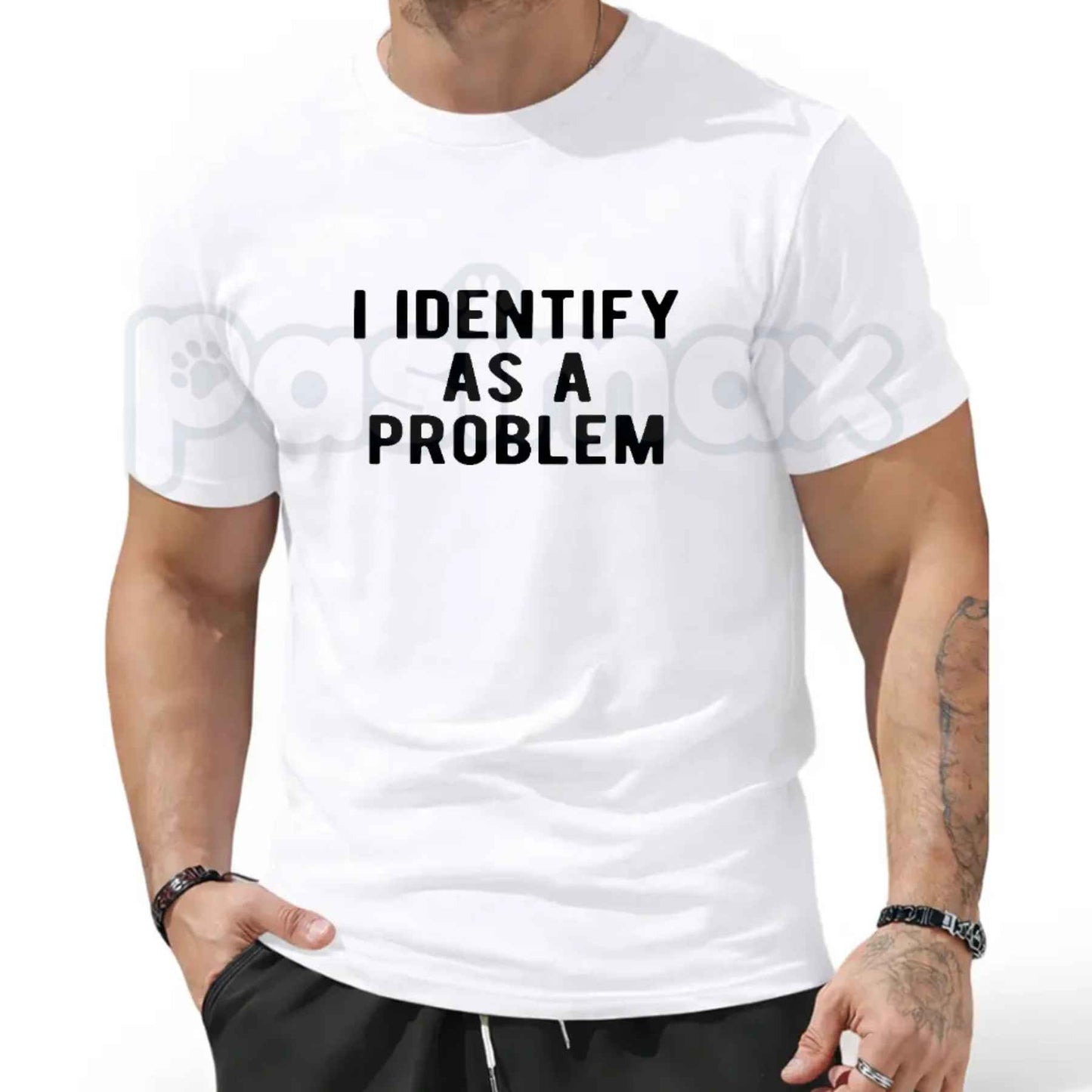 I Identify As A Problem T Shirt – Funny Sarcastic Pronoun Graphic Tee, Edgy Chaos Maker Unisex Classic Vintage Cotton Shirt