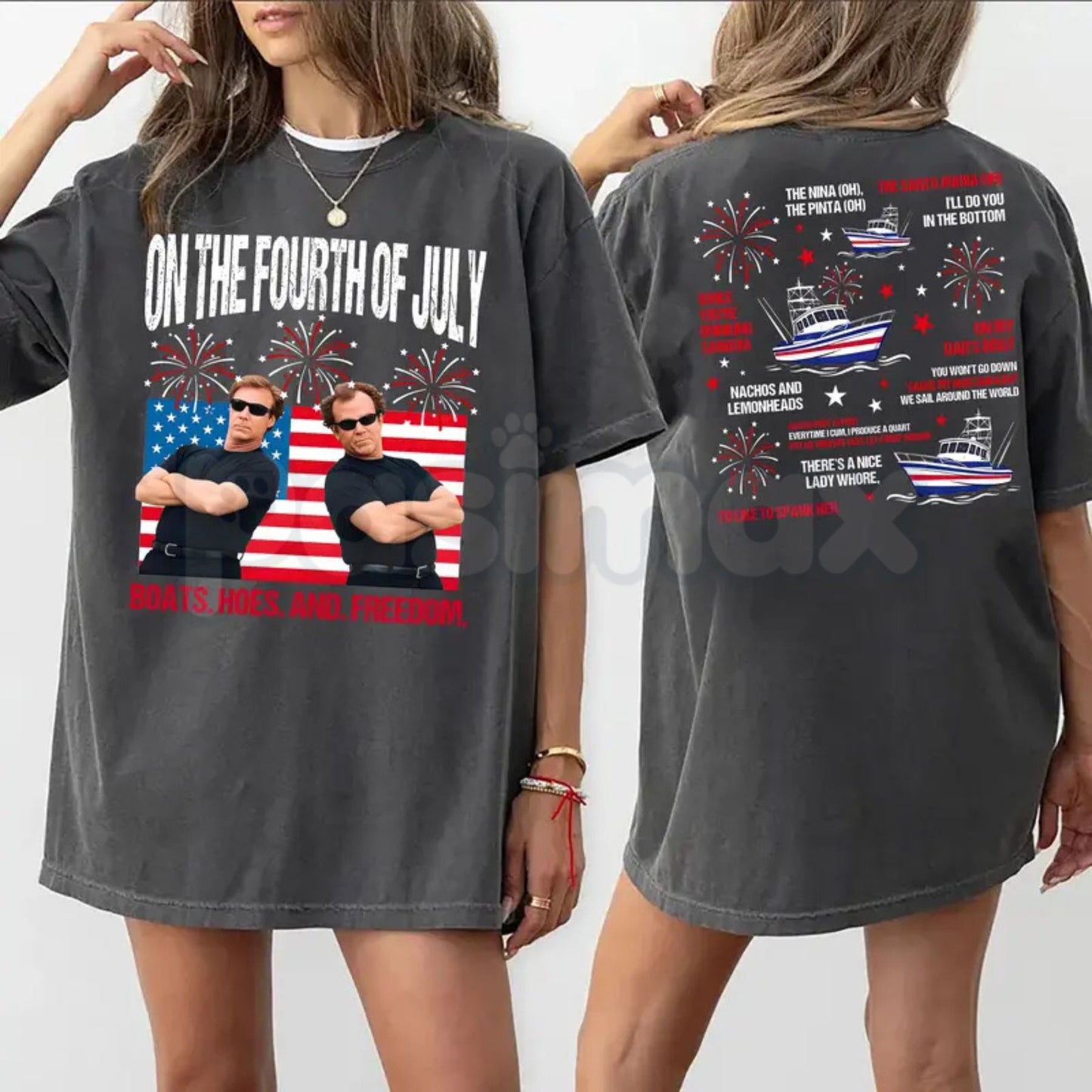 Comfort Colors® On The Fourth Of July Boats Hoes & Freedom T-Shirt – Funny Step Brothers Parody Tee, Patriotic Prestige Worldwide Movie Fan Top