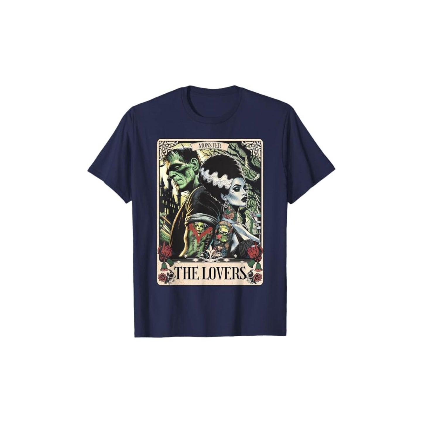 Frankenstein & Bride The Lovers Tarot T-Shirt - Gothic Horror Tee, Occult Fan Apparel
