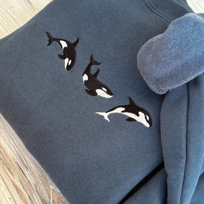 Embroidered Orca Sweatshirt – Ocean Lover's Crewneck, Killer Whale Apparel