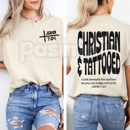 Christian & Tattooed John 7:24 Bible Verse T-Shirt – Faith Vintage Ink Unisex Cotton Graphic Tee