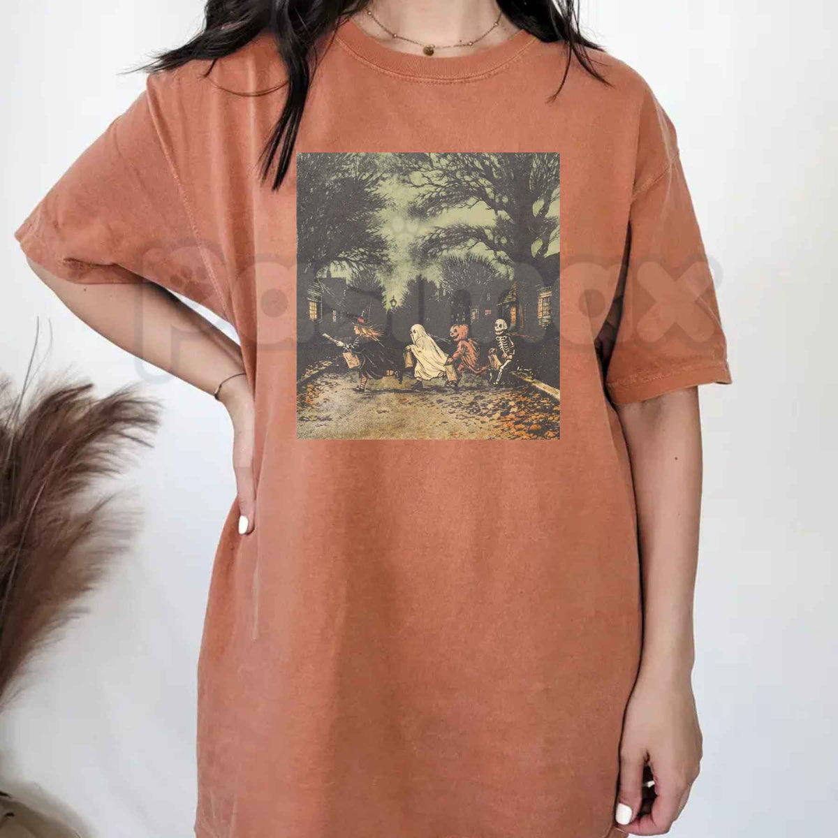 Comfort Colors® Dark Gothic Halloween T-Shirt – Vintage Witch Skeleton & Pumpkin Graphic Tee, Dark Fantasy Unisex Top & Gift