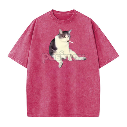 'Cat Smoke' Funny Animal Graphic Tee – Unisex Streetwear Cotton Comfort Shirt, Menswear Womenswear Cool Cat Tee