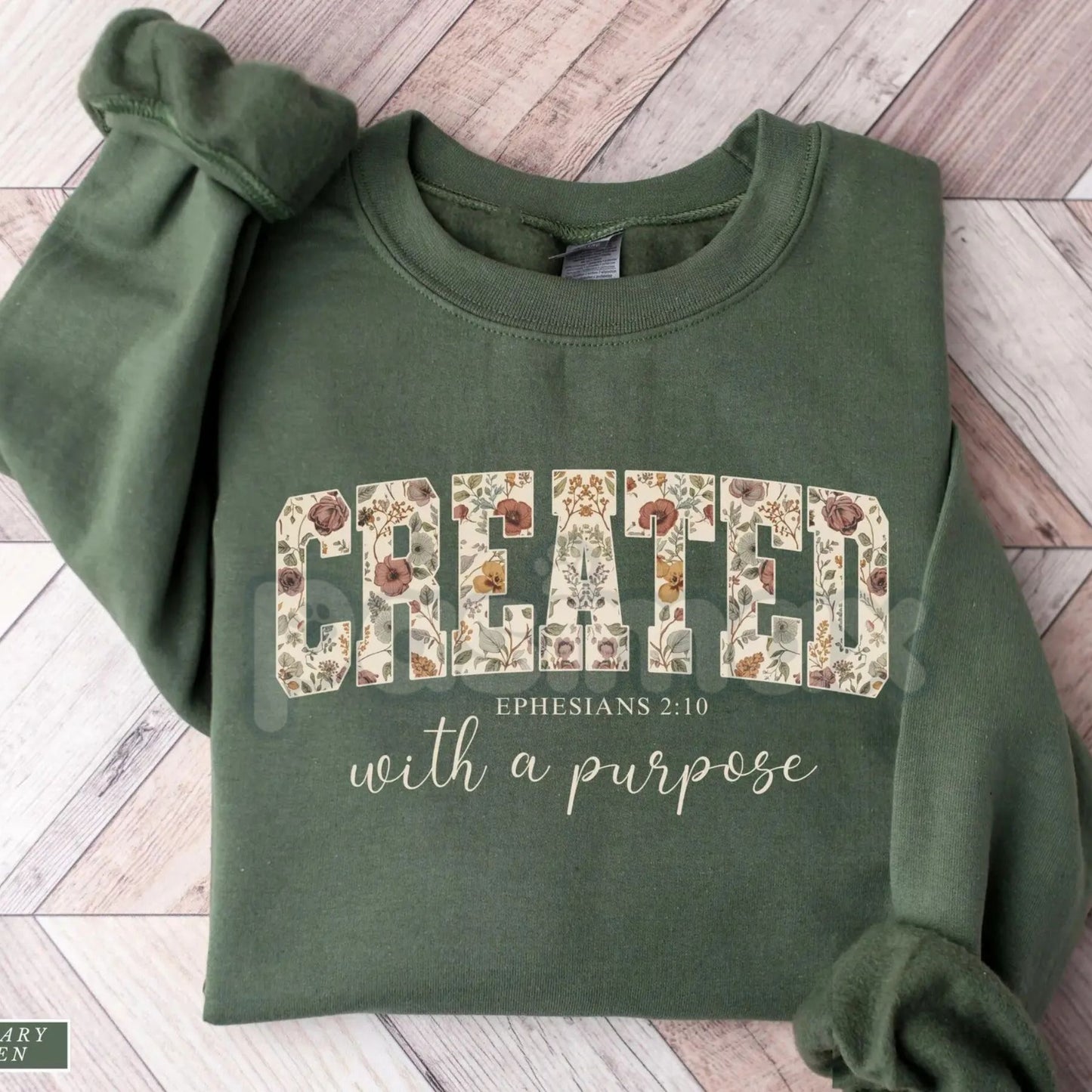 Created with a Purpose Floral Sweatshirt | Inspirational Affirmation Jumper | Motivational Flower Graphic Crewneck | Christian Faith Gift