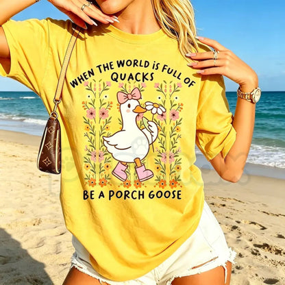Funny "Be a Porch Goose" T-Shirt – Retro Concrete Lawn Ornament Pun Graphic Tee
