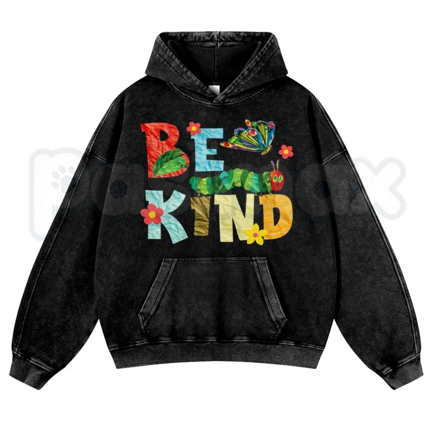Positive "Be Kind" Slogan Autumn Vintage Washed Hoodie – Cozy Fall Aesthetic Pullover