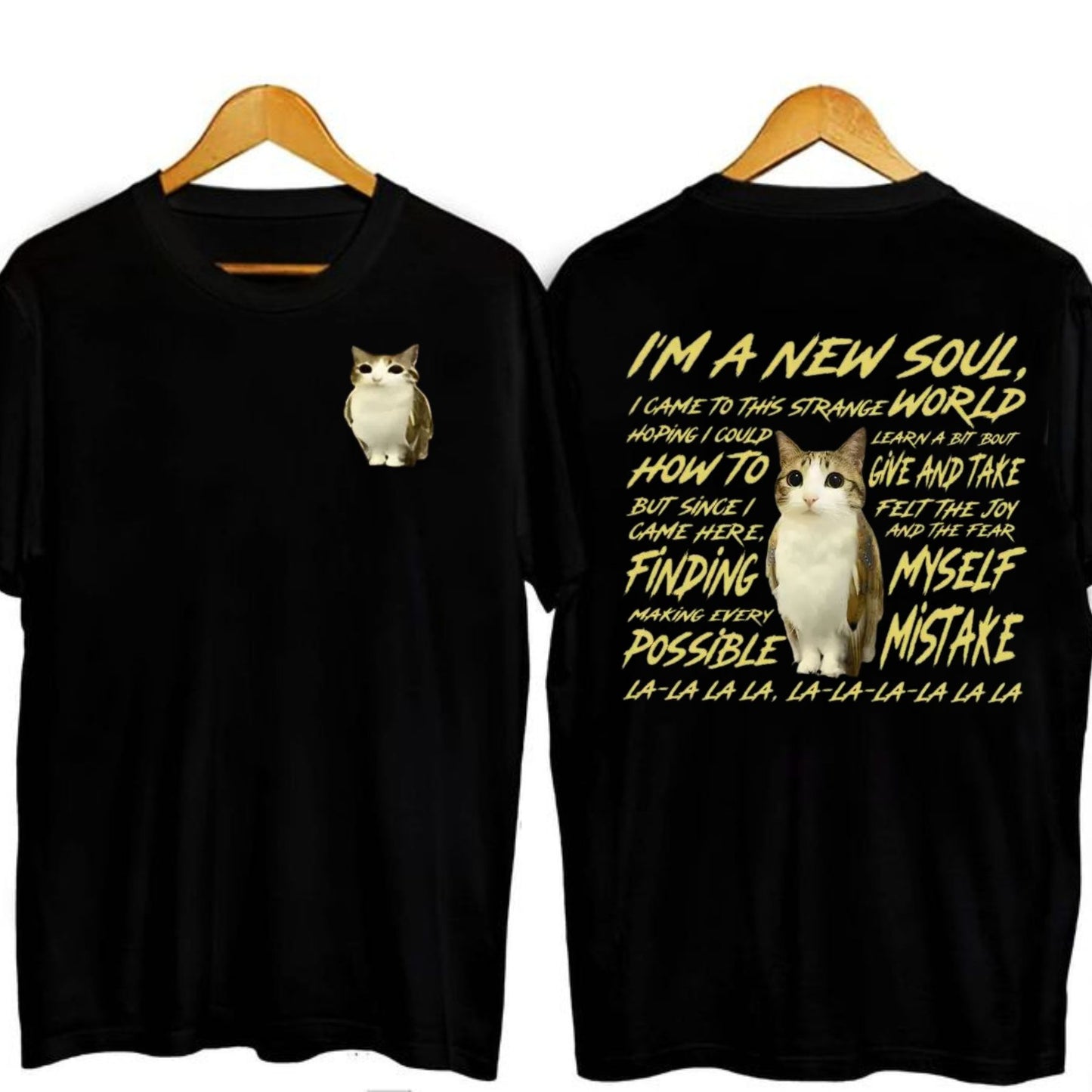 "New Souls" Double-Sided Meowl Meme T-shirt - Funny Cat Lover Gift, Unisex Brainrot Tee