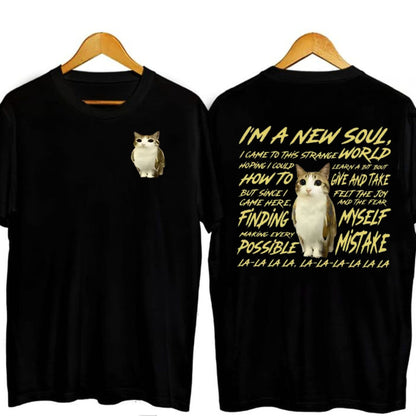 "New Souls" Double-Sided Meowl Meme T-shirt - Funny Cat Lover Gift, Unisex Brainrot Tee