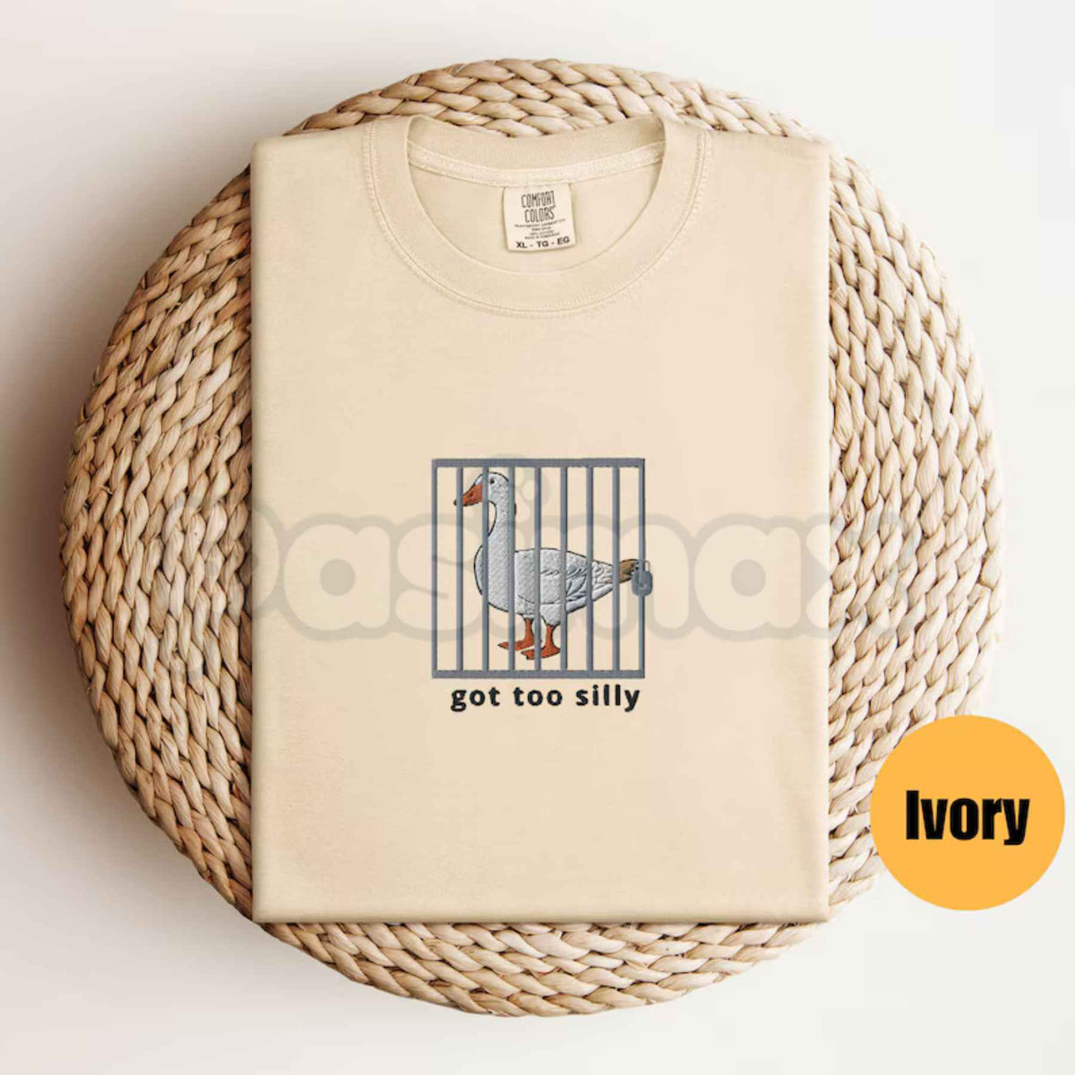 Embroidered Silly Goose Comfort Colors® Shirt – Got Too Silly Funny Goose Tee, Cute Embroidered Crewneck Shirt for Men & Women