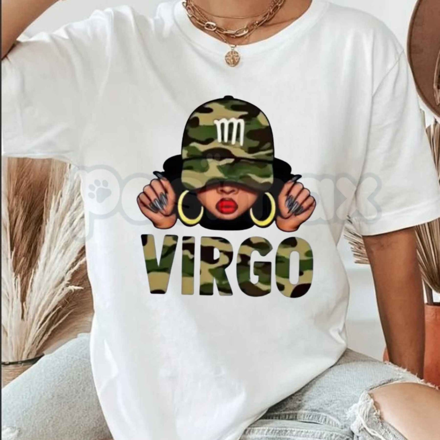 Virgo Queen Camo Hat T-Shirt – Vintage Zodiac Birthday Unisex Cotton Graphic Tee