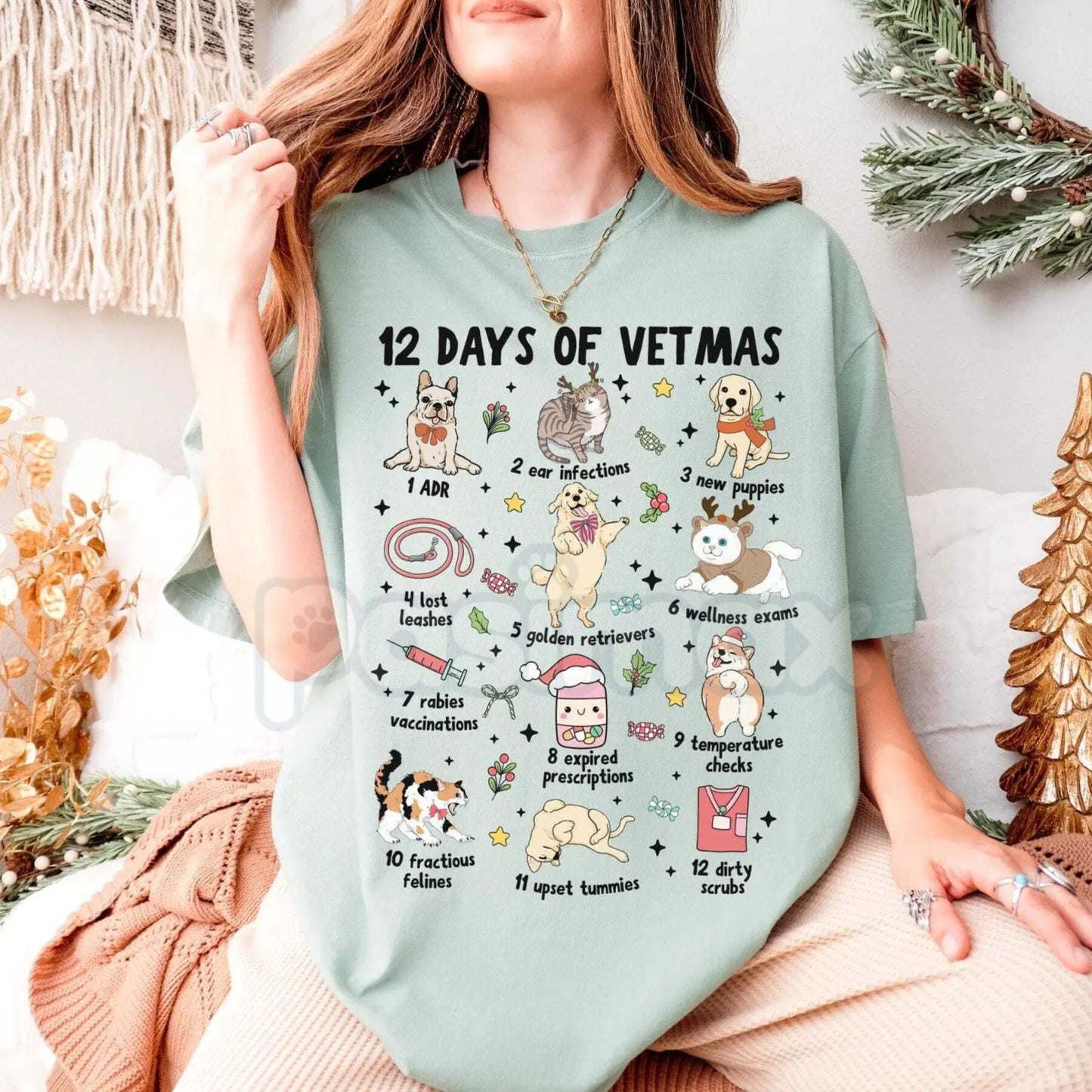 Comfort Colors® 'Happy Holla-Days & Healthy Paws' Vet Med T-Shirt – Veterinary Technician Christmas Apparel, Cozy Animal Care Gift