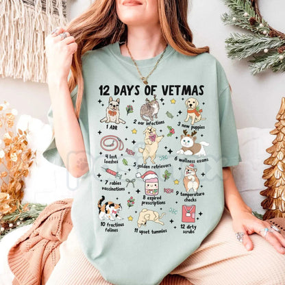 Comfort Colors® 'Happy Holla-Days & Healthy Paws' Vet Med T-Shirt – Veterinary Technician Christmas Apparel, Cozy Animal Care Gift
