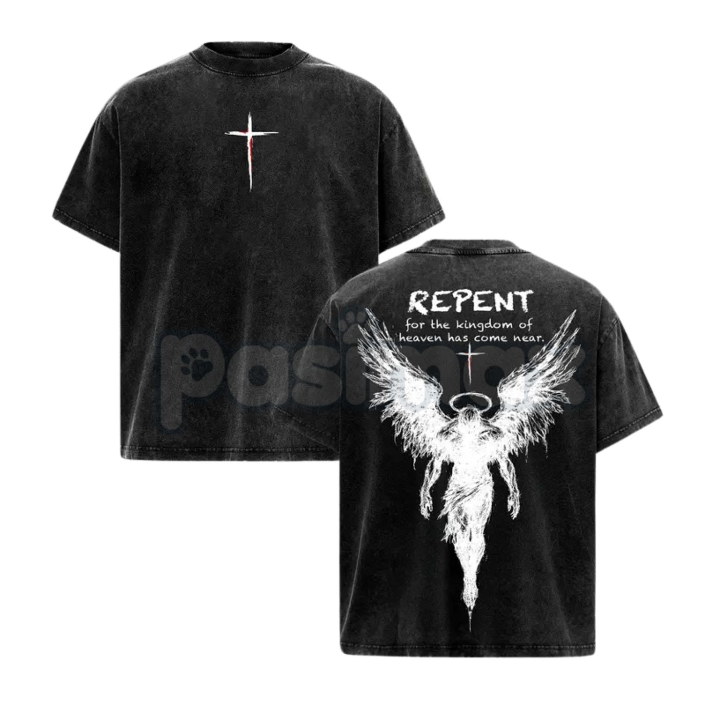 The Kingdom Mandate: Repent Vintage Washed Tee – Heavy Cotton Christian Streetwear, Gospel Angel Wings Shirt