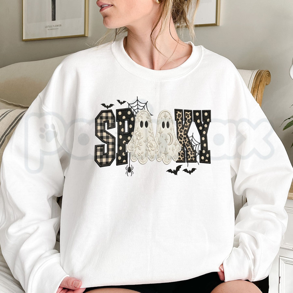 Preppy Bow Pumpkin Sweatshirt | Faux Embroidery Halloween Graphic Crewneck