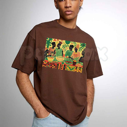 West African Dinner Scene T-Shirt – Cultural Heritage Gathering Unisex Graphic Tee