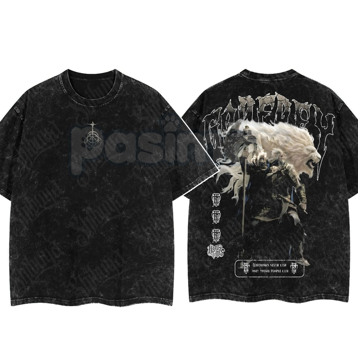 Elden Ring Limited Edition Double-Printed T-Shirt – Oversized Acid Washed Graphic Tee, Lightweight Cotton Anime Streetwear