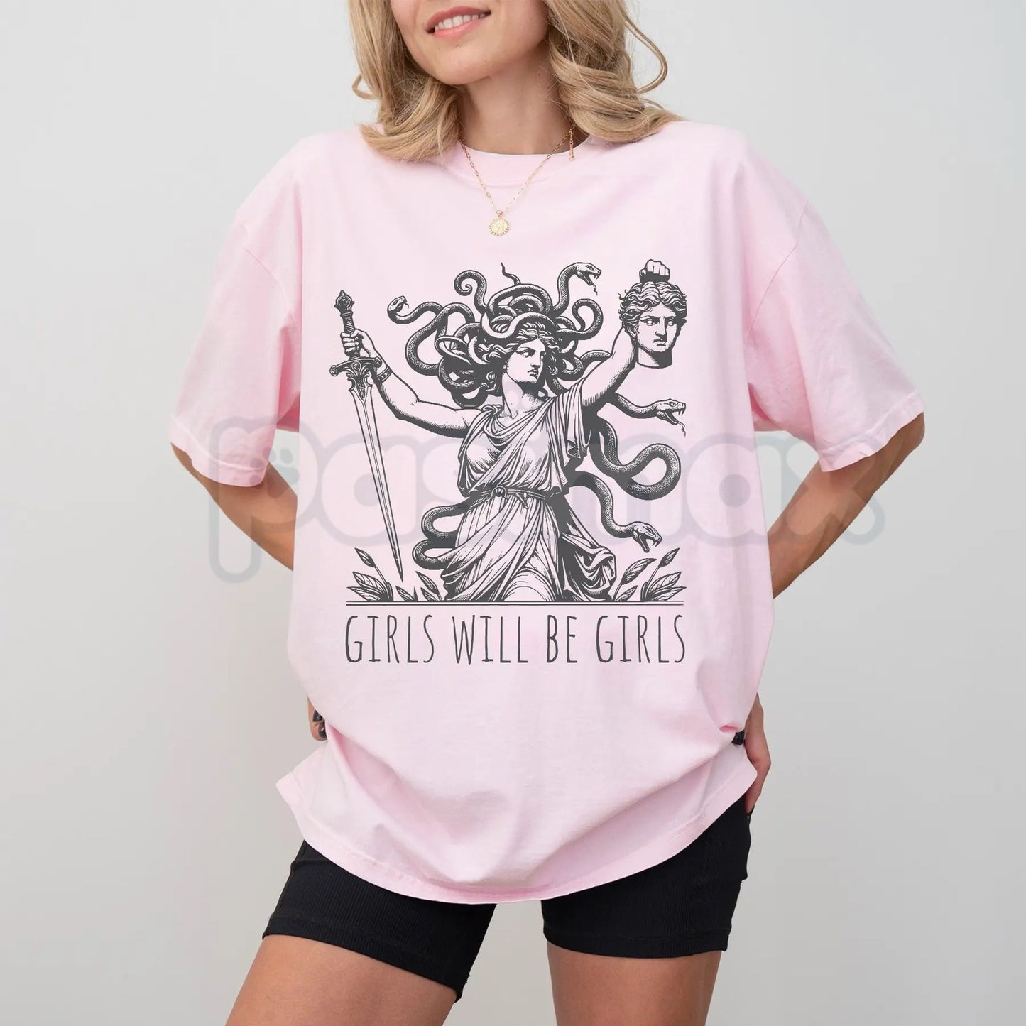 Comfort Colors® Medusa Victorious T-Shirt – Girls Will Be Girls Feminist Tee, Perseus Defeated Mythology Shirt, Dark Aesthetic Empowerment Graphic Top