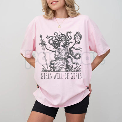 Comfort Colors® Medusa Victorious T-Shirt – Girls Will Be Girls Feminist Tee, Perseus Defeated Mythology Shirt, Dark Aesthetic Empowerment Graphic Top