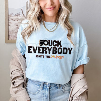"Puck Everybody" Funny Hockey T-Shirt – Sarcastic Sports Graphic Tee, Premium 100% Cotton Athlete Humor Top, Soft Lived-In Heavyweight Rink Side Statement Shirt, Made in USA
