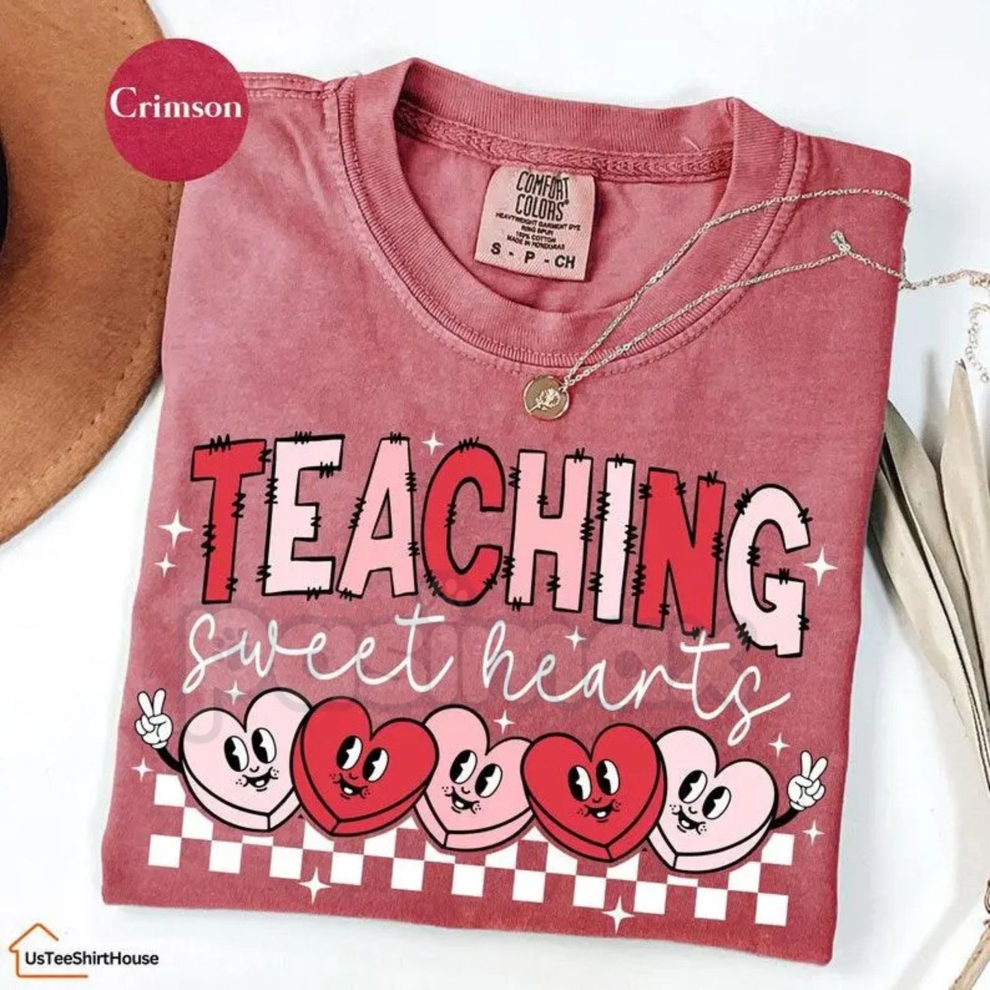 Comfort Colors® Retro "One Sweet Teacher" Valentine’s Day T-Shirt – Groovy Teaching Sweethearts Tee, Vintage Aesthetic Educator Shirt, School Heart Graphic Top