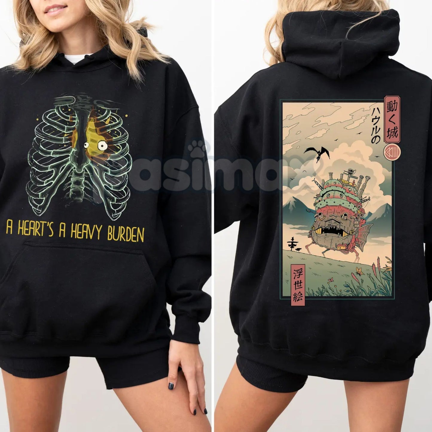 Anime "A Heart's A Heavy Burden" 2-Sided Hoodie – Studio Ghibli Inspired Quote Pullover, Fantasy & Film Fan Apparel, Unisex