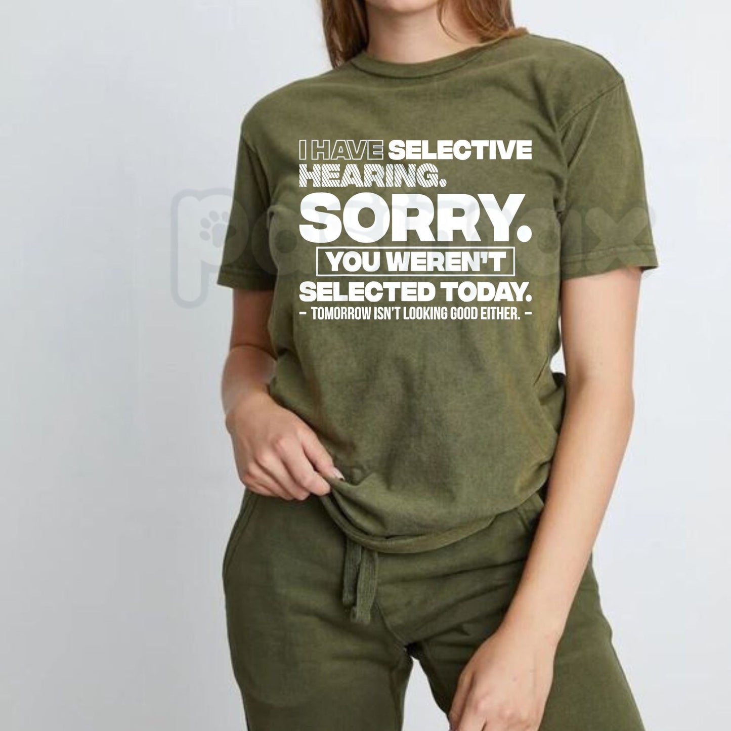 "Selective Hearing: You Weren't Selected Today" T-Shirt – Funny Sarcastic Introvert Graphic Tee, Premium 100% Cotton Unbothered Top, Soft Lived-In Heavyweight Social Battery Shirt, Made in USA