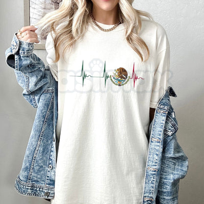 Mexico Heartbeat Heritage T-Shirt – Iconic Mexican Pride Graphic Tee, Premium 100% Cotton Viva Mexico Pulse Top, Soft Lived-In Heavyweight Cultural Roots Shirt, Made in USA