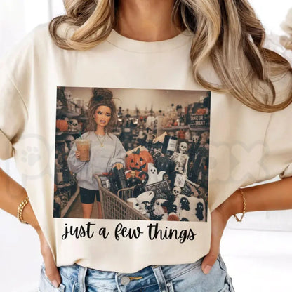 Comfort Colors® "Just A Few Things" Halloween Doll Face T-Shirt – Spooky Retro Aesthetic Grunge Graphic Tee, Vintage Creepy Doll 90s Style Unisex Top