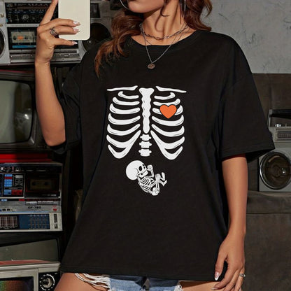Skeleton Halloween Maternity T-Shirt - Funny Pregnancy Announcement Tee, Spooky Baby Reveal