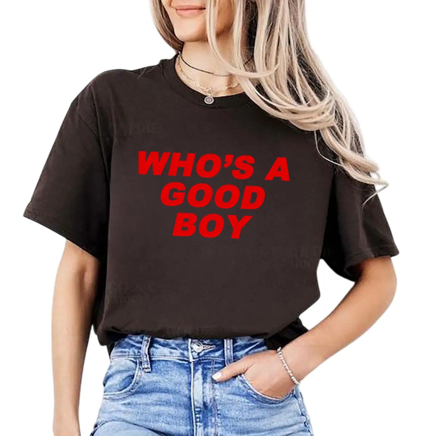 "Who's A Good Boy" Nostalgic T-Shirt - Cute Y2K Preppy Apparel, Short Sleeve Top