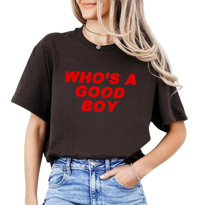 "Who's A Good Boy" Nostalgic T-Shirt - Cute Y2K Preppy Apparel, Short Sleeve Top