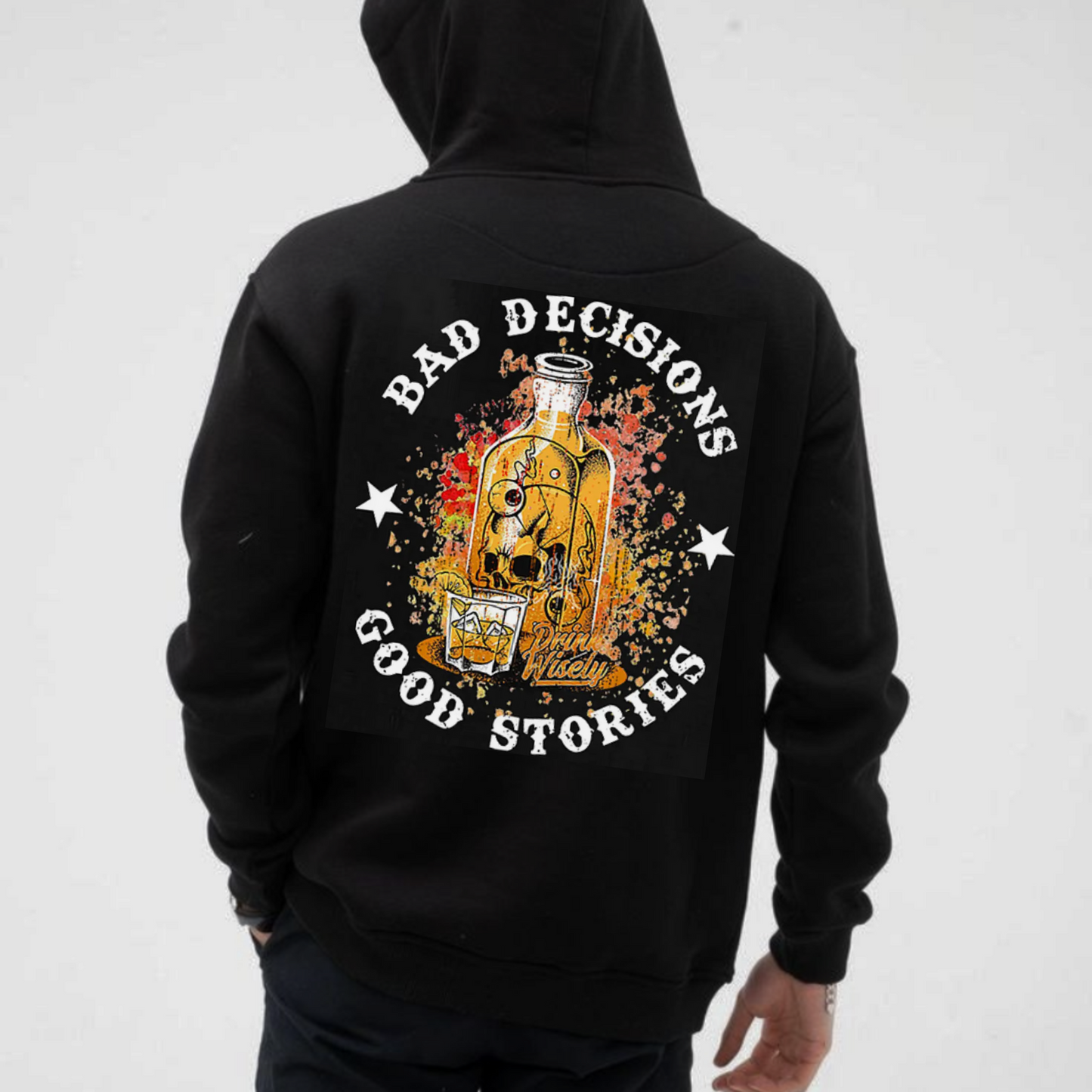"Bad Decisions Good Stories" Halloween Hoodie – Gen X Pullover, Spooky Nostalgia