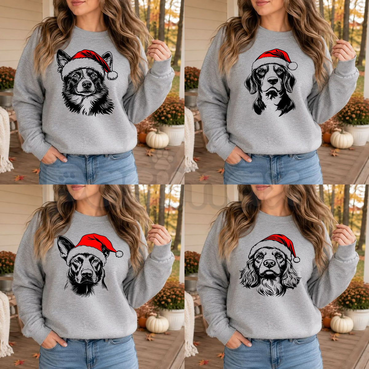 50 Dog Breeds Christmas Sweatshirt | Santa Hat Dogs Holiday Graphic Crewneck-Pasimax