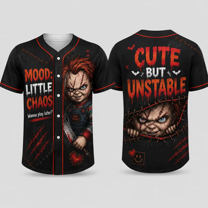 Unisex Horror Graphic Print Baseball Jersey – Slasher Theme Button-Up & Spooky Party Wear