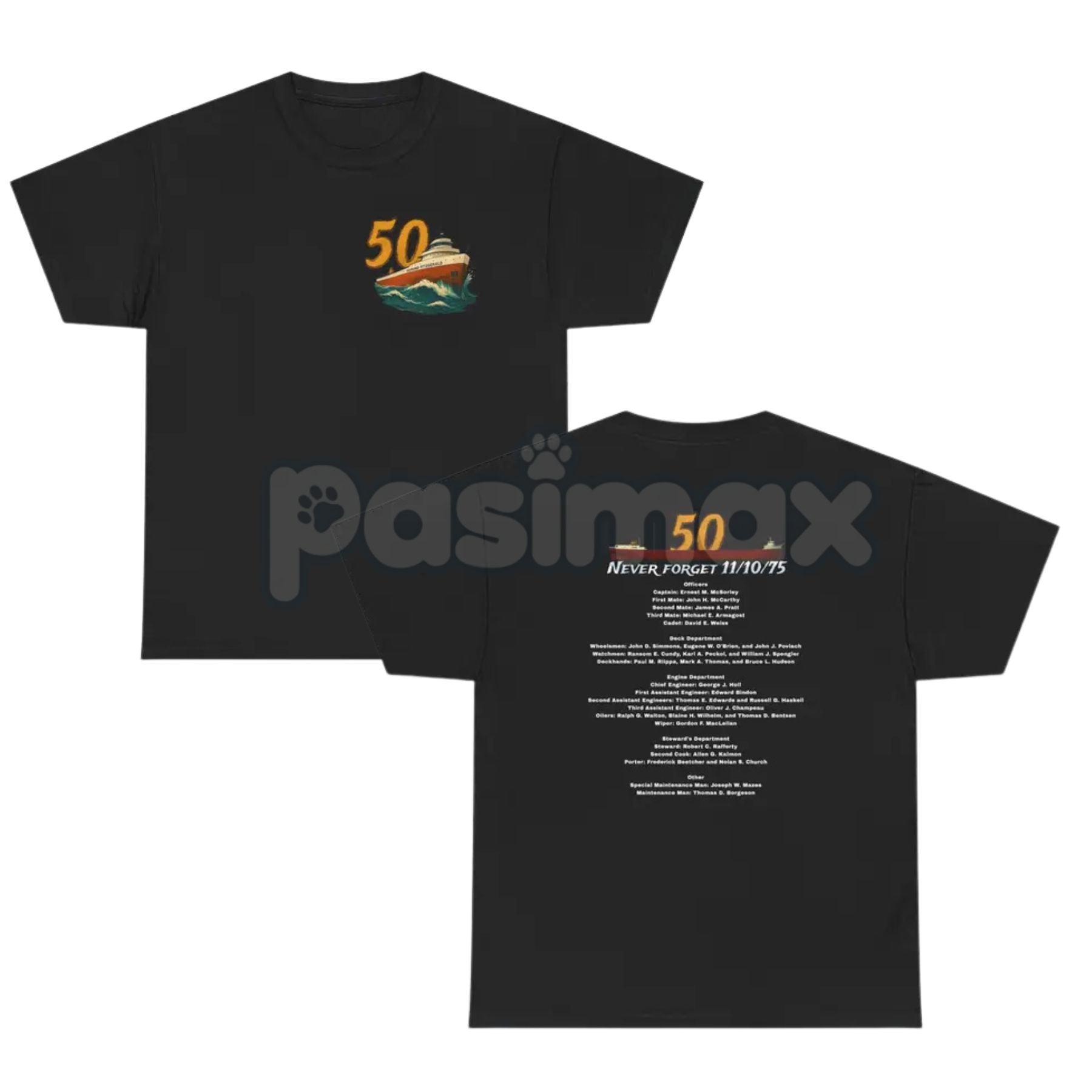 50th Anniversary Edmund Fitzgerald T-Shirt - Great Lakes Maritime History Tee, 1975 Shipwreck Commemorative Apparel, Legendary Freighter Tribute Gift-Pasimax