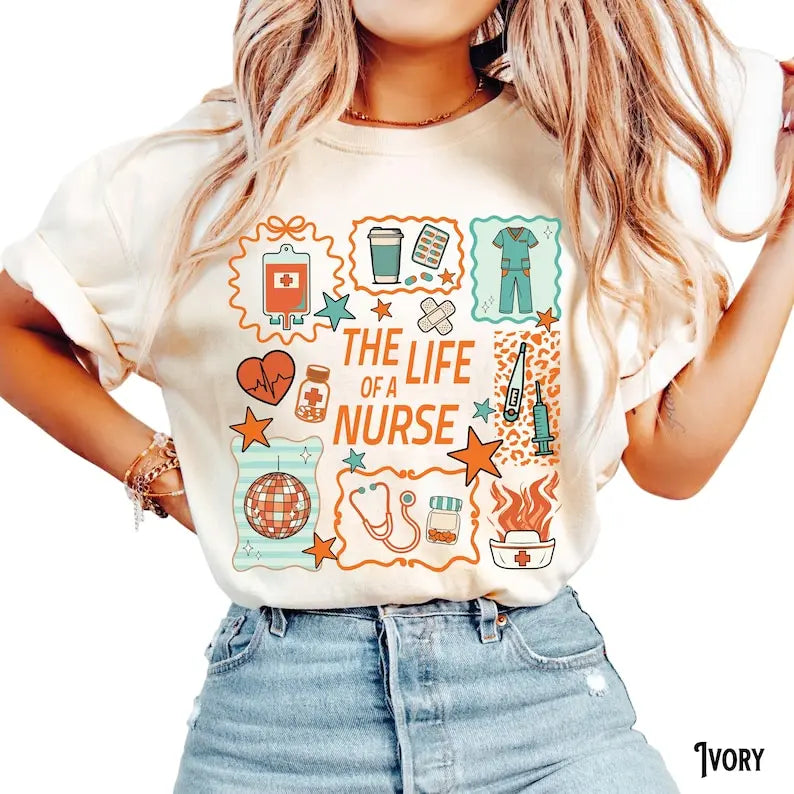 Comfort Colors® 'The Life of a Nurse' T-Shirt – Nursing Doodle Tee, RN Appreciation Gift, Funny Music Lover Shirt