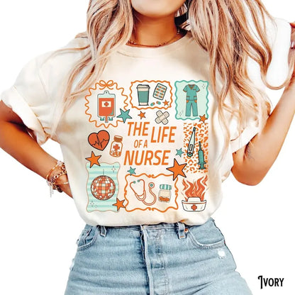Comfort Colors® 'The Life of a Nurse' T-Shirt – Nursing Doodle Tee, RN Appreciation Gift, Funny Music Lover Shirt