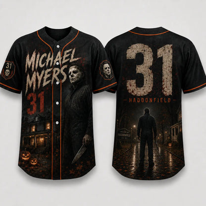 Horror Slasher Baseball Jersey – Gothic Halloween Button Front Shirt & Dark Character Graphic Top