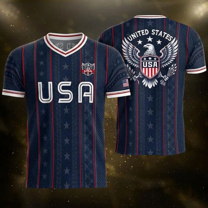 2026 America Soccer Jersey for Men – USA Football Fan Shirt, Quick-Drying V-Neck Casual Sportswear