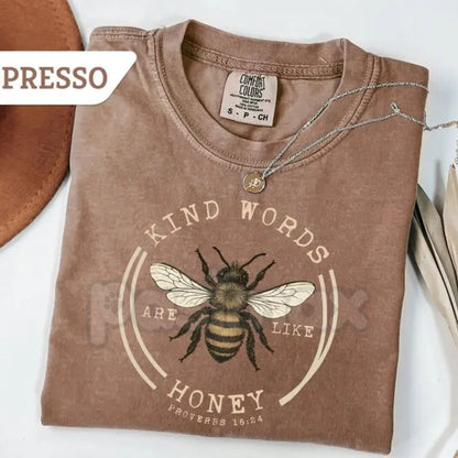 Comfort Colors® "Bee Kind" Proverbs 16:24 T-Shirt – Aesthetic Honeybee & Wildflower Bible Verse Tee, Christian Botanical Shirt, Sweet Like Honey Faith Gift