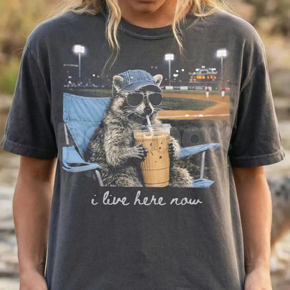 Comfort Colors® Funny Raccoon Ballfield T-Shirt – Retro Trash Panda Baseball Tee, Sarcastic Softball Graphic Shirt, Aesthetic Sports Humour Gift