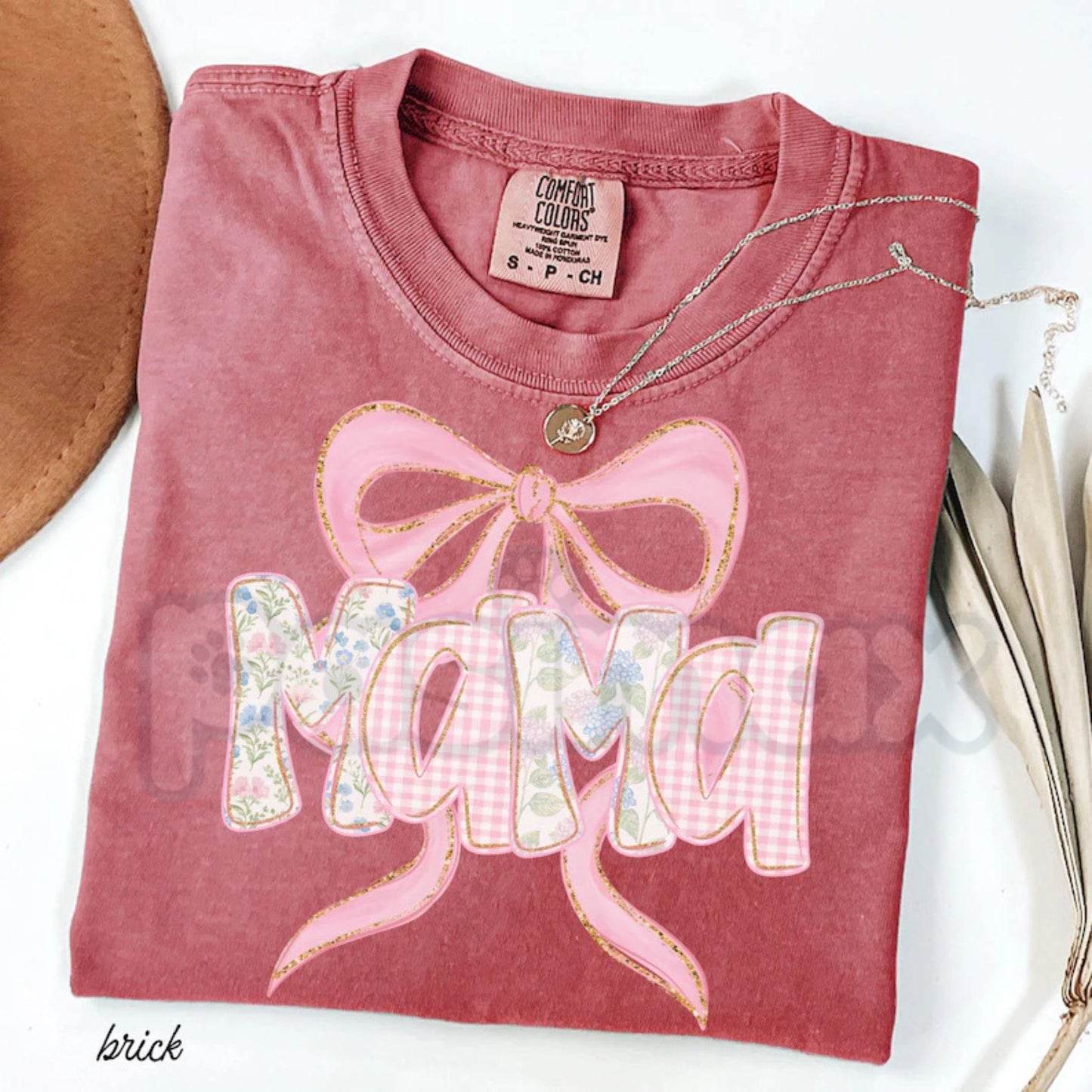 Comfort Colors® Floral "MAMA" T-Shirt – Trendy Spring Flower Mom Shirt, Aesthetic Blue and Pink Bow Tee, Preppy Pregnancy Reveal Gift for Her