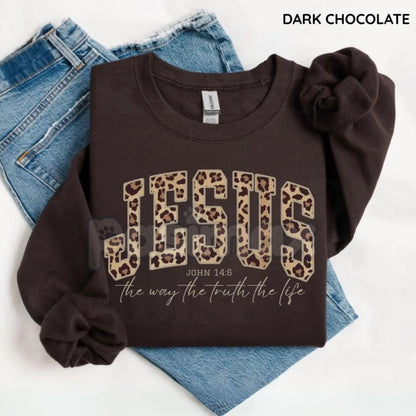 Christian Jesus Leopard Sweatshirt | Cheetah Print Faith Crewneck | Modern Bible Verse Shirt for Women