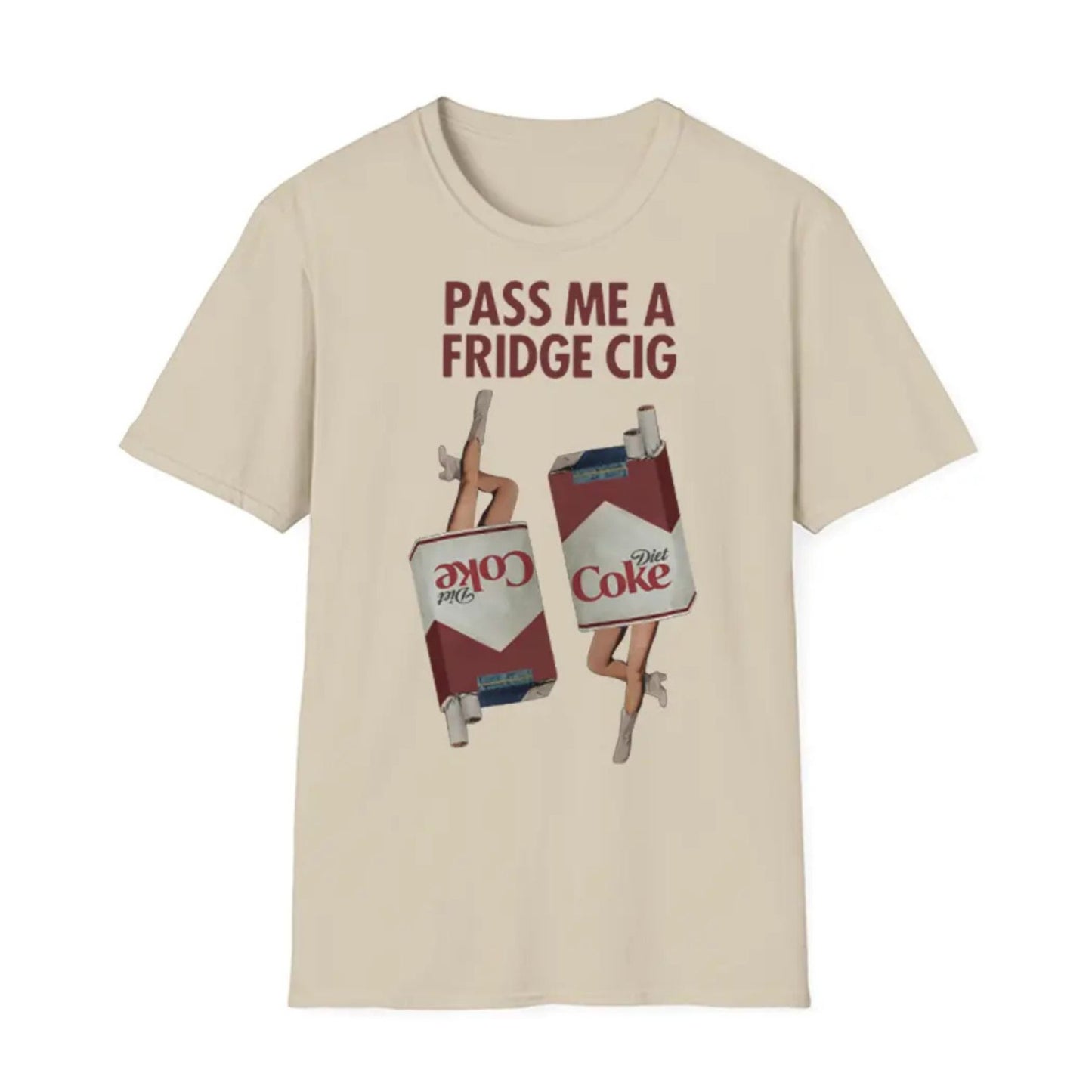 "Pass Me a Fridge Cig" Funny Graphic T-Shirt - Playful Retro Parody Tee, Unique Humor Apparel
