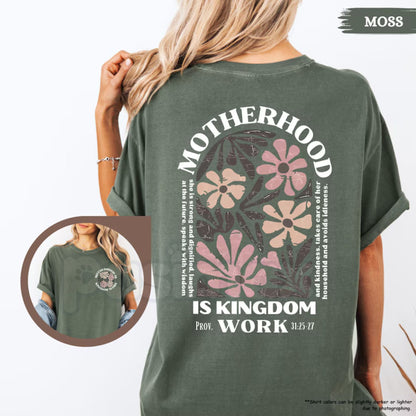 Comfort Colors® "Kingdom Work" Christian Motherhood T-Shirt – Faith-Based Mama Floral Tee, Religious Mother’s Day Gift, Vintage Aesthetic Bible Verse Shirt