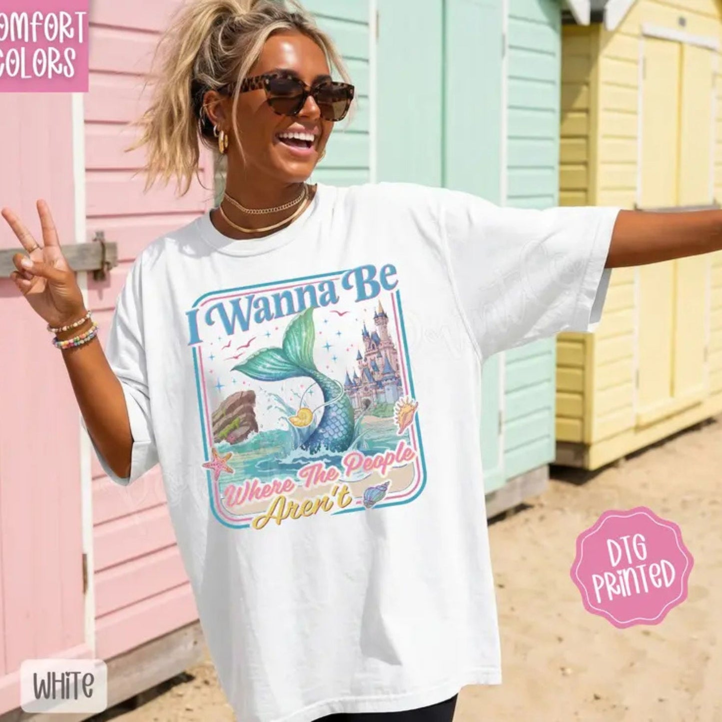 Comfort Colors® Mermaid Graphic T-Shirt – Trendy Women's Summer Crop Style Tee, Aesthetic Vintage Seashell Shirt, Retro Beach Vibes Summer Top