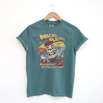 Micro Plastics Breakfast Skull Comfort Colors Shirt – Funny Food Graphic Tee, Skeleton T-shirt, Dark Humor Environmentalist Top